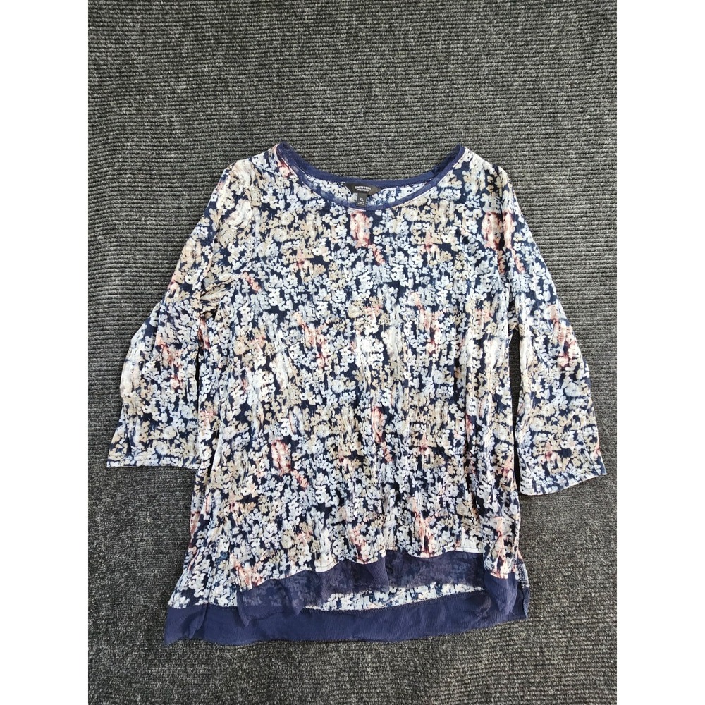 Simply Vera Vera Wang Tunic Top Womens XL Blue White Floral Long Sleeve Knit